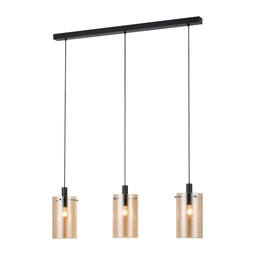 Polverara 3 Light Black & Amber Glass Ceiling Pendant Bar