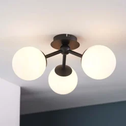 Pulsa Semi Flush Matt Black Ceiling Light IP44