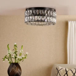 Relena 4 Light Black & Crystal Flush Ceiling Light