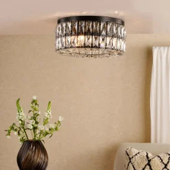 Relena 4 Light Black & Crystal Flush Ceiling Light