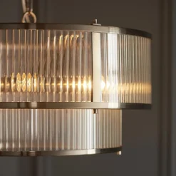 Ridgeston 5 Light Antique Brass & Glass Pendant Ceiling Light
