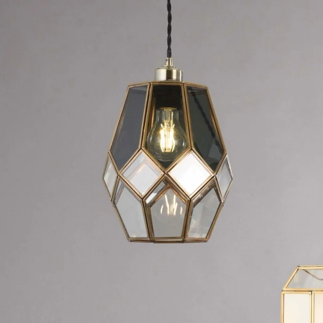 Ripley Antique Brass and Smoked Glass Easy-Fit Pendant Shade