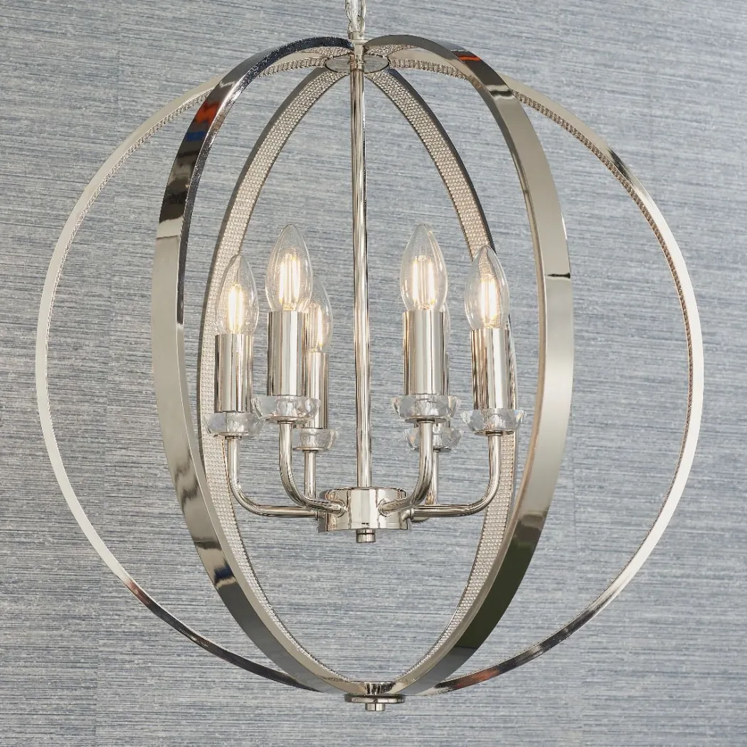 Ritz 6 Light Nickel and Crystal Ceiling Pendant