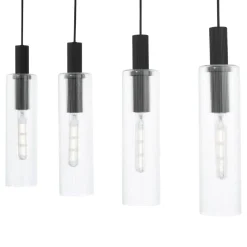 Ruben 6 Light Satin Black and Ribbed Glass Pendant Ceiling Bar