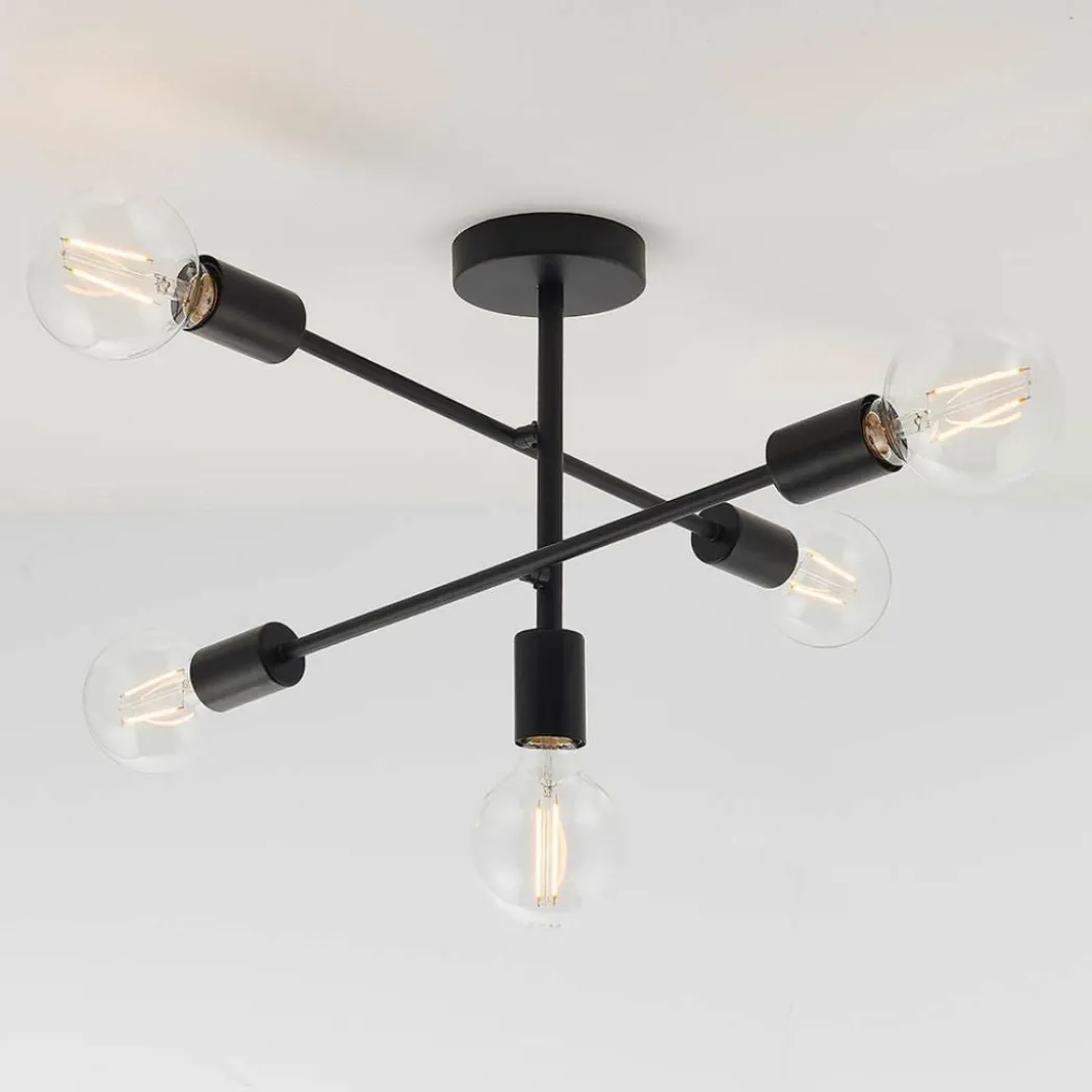 Studio 5 Light Semi Flush Black Ceiling Light