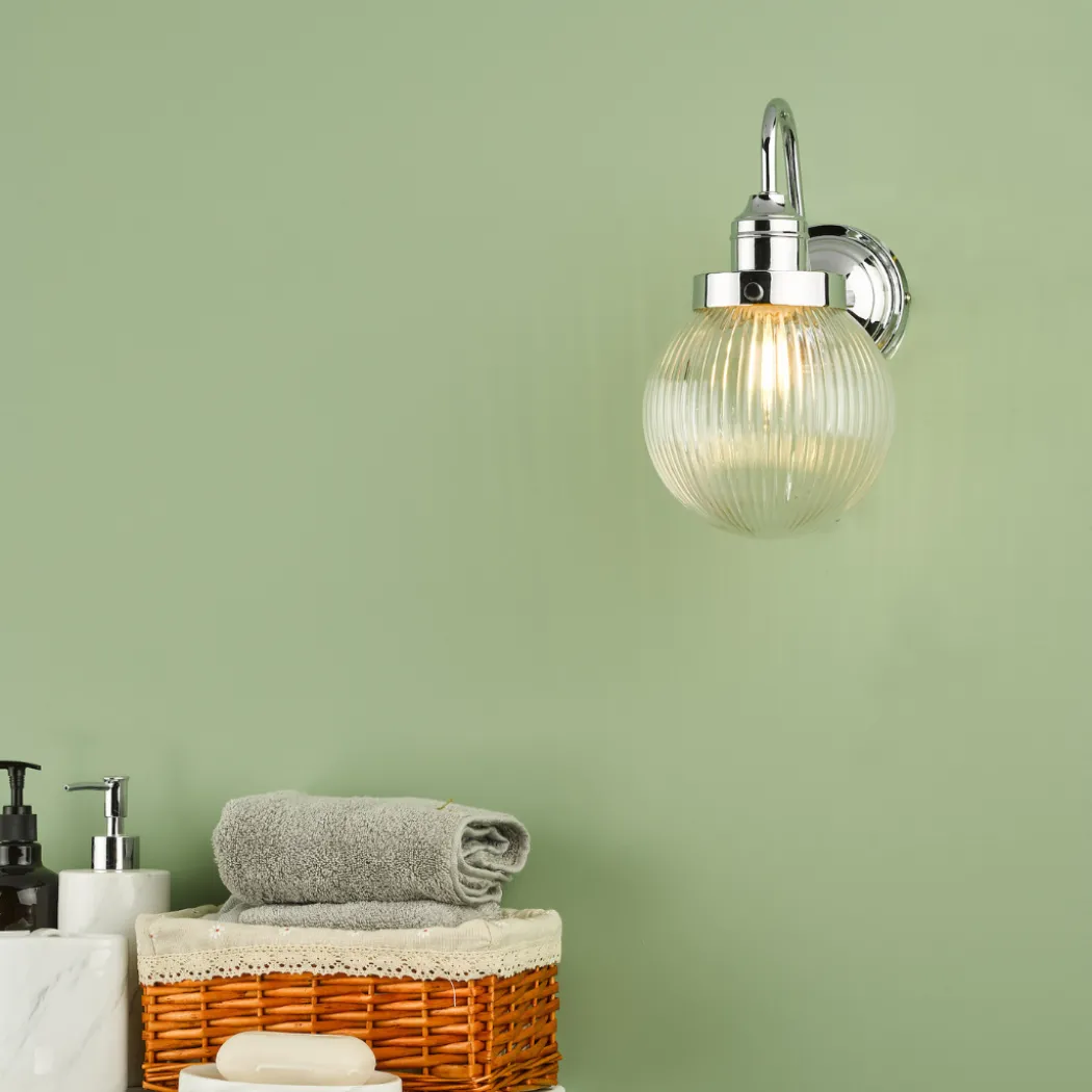 Tamara IP44 Ribbed Glass Polished Chrome Wall Light