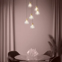 Terque 6 Light Brushed Brass & Black LED Multi Drop Pendant Ceiling Light