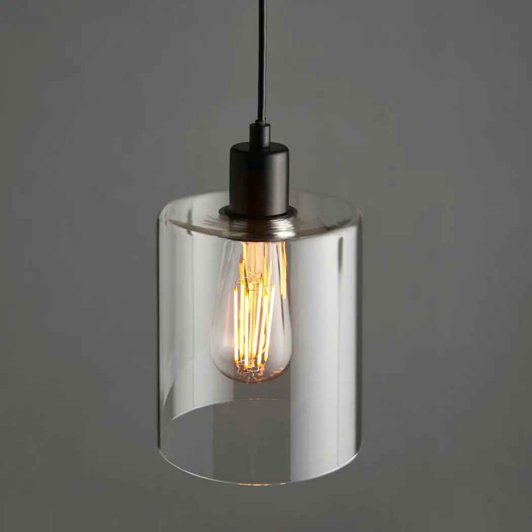 Toledo 1 Light Matt Black & Glass Ceiling Pendant