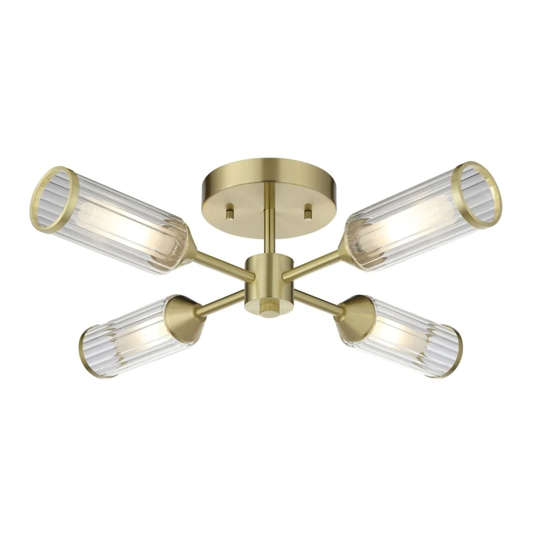 Tour 4 Light Gold & Glass Semi Flush Ceiling Light