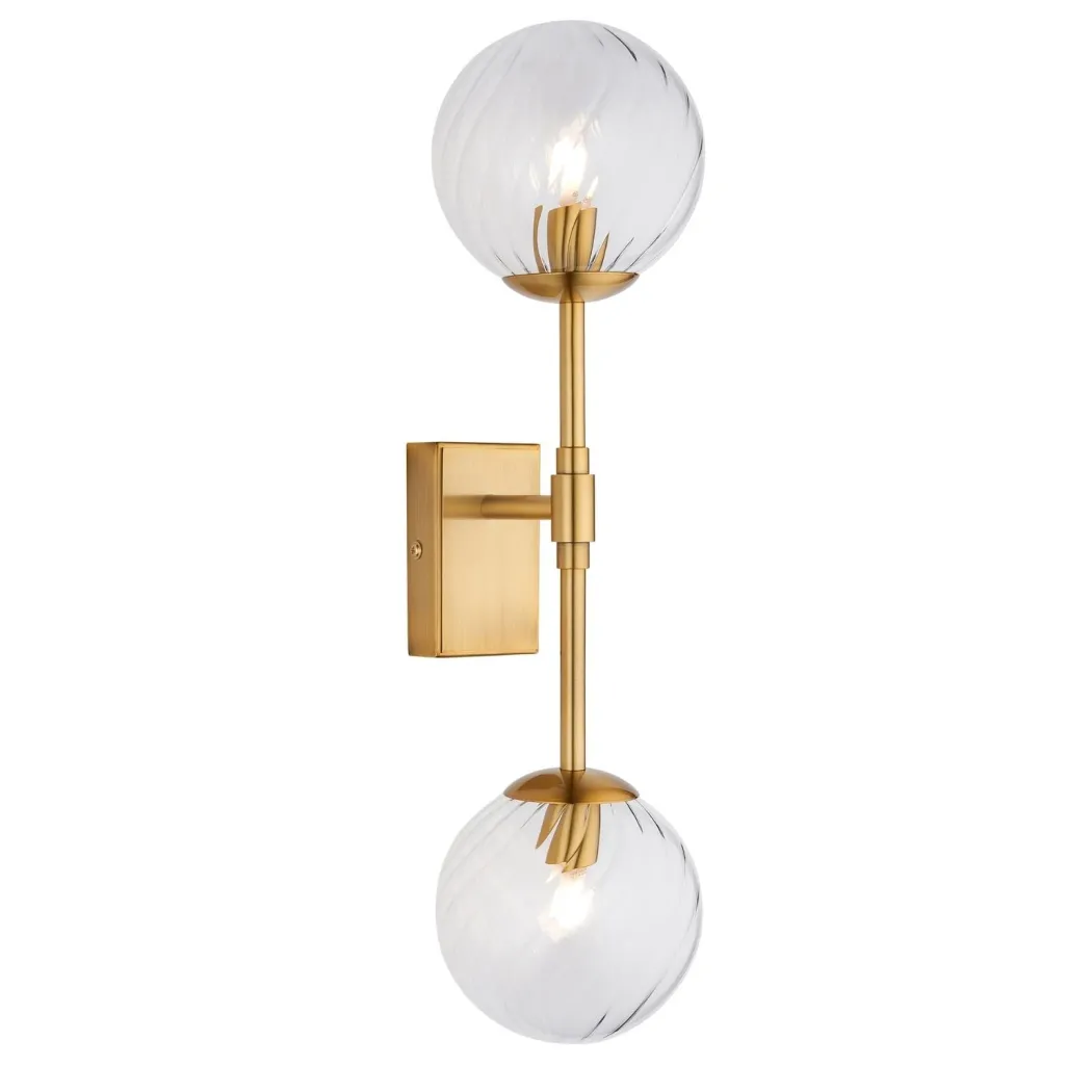 Vitali 2 Light Brass & Glass Wall Light
