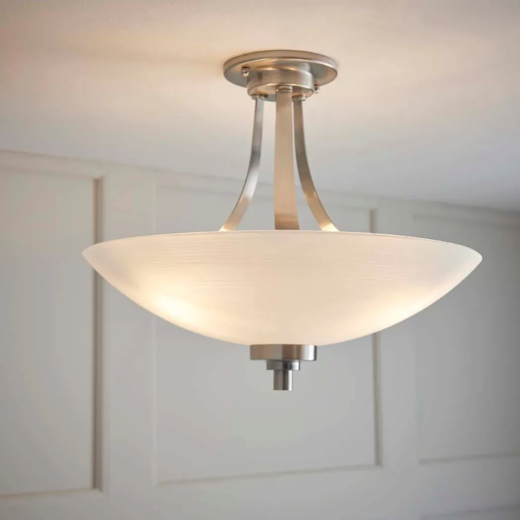 Welles Satin Chrome and Glass Semi-Flush Ceiling Light