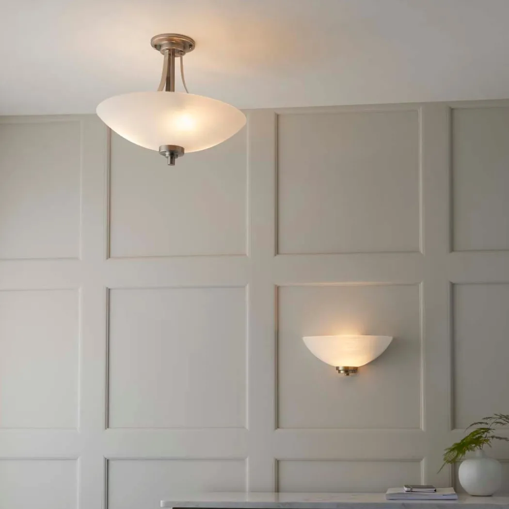 Welles Satin Chrome and Glass Semi-Flush Ceiling Light