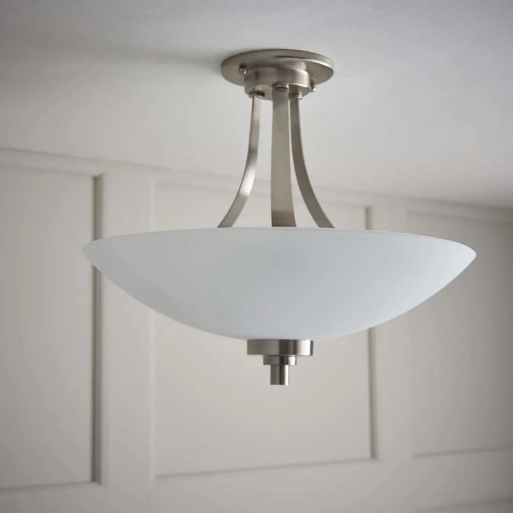 Welles Satin Chrome and Glass Semi-Flush Ceiling Light